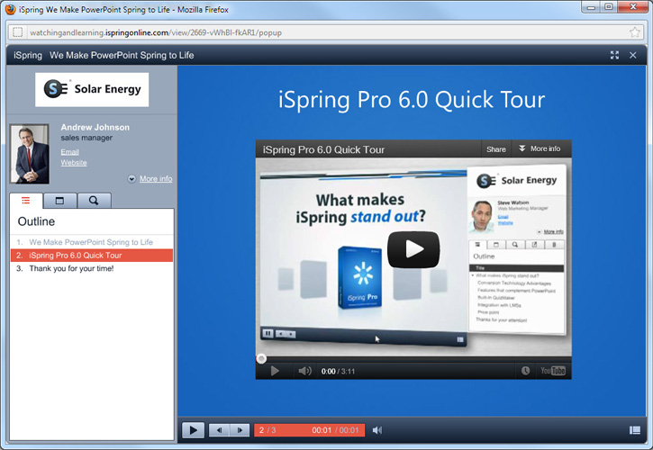 YouTube video in presentation on iSpring Online